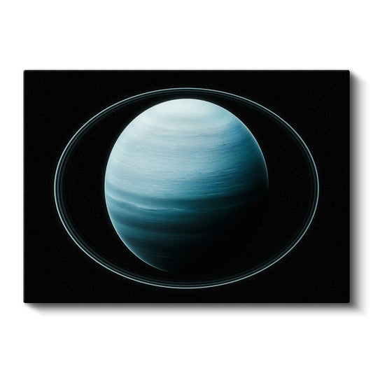 Satürn - Mavi Tonlarda Halkalı Gezegen Kanvas Tablo