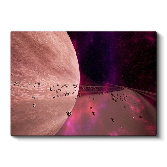 Gezegen Yörüngesi - Pembe Tonlarda Kozmik Manzara Kanvas Tablo