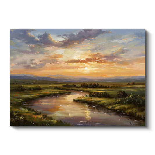 Nehir Vadisi - Günbatımı Işıltısı Kanvas Tablo