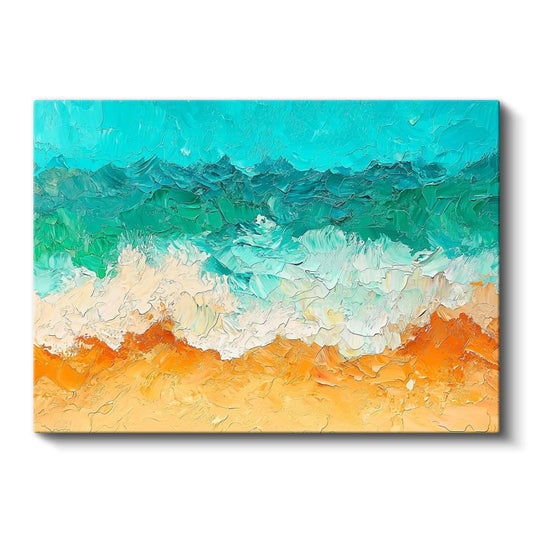 Turkuaz Dalgalar - Empresyonist Sahil Manzarası Kanvas Tablo