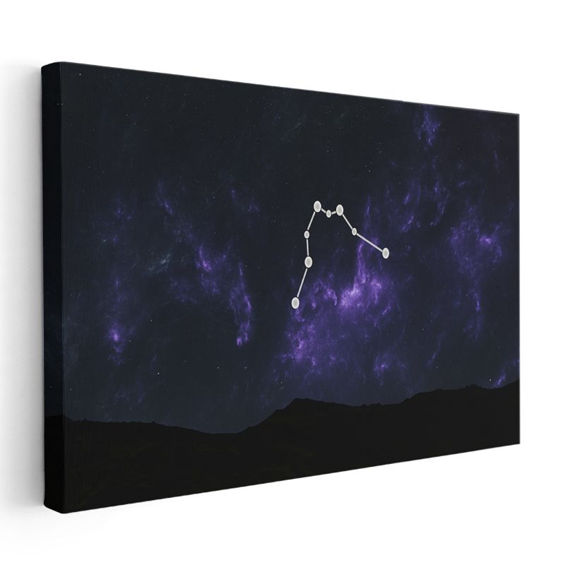 Yıldız Takımı - Mor Nebula İçinde Parlayan Gece Gökyüzü Kanvas Tablo