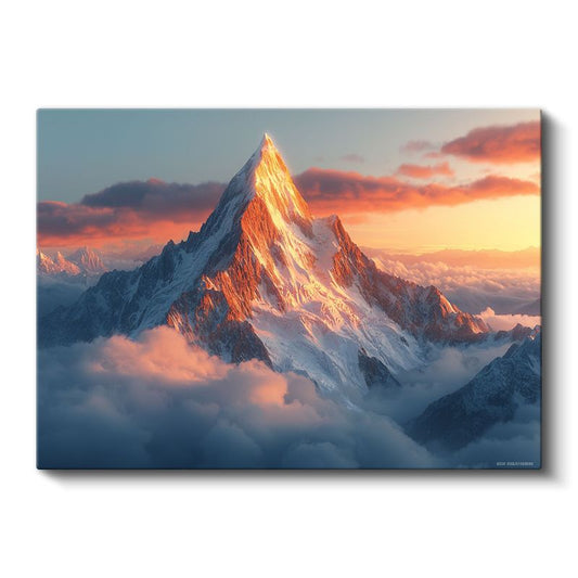 Karlı Zirve - Gün Batımında Işıldayan Dağ Manzarası Kanvas Tablo