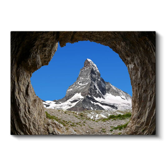 Karlı Zirve - Mağaradan Görünen Muhteşem Dağ Manzarası Kanvas Tablo