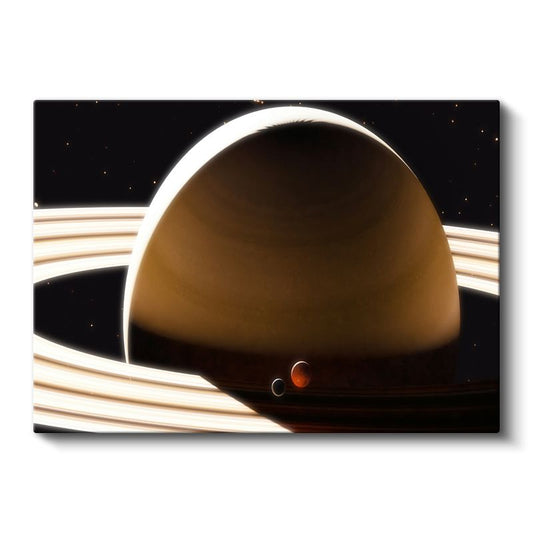 Satürn Gezegeni - Muhteşem Halkaları ve Uyduları ile Uzay Manzarası Kanvas Tablo