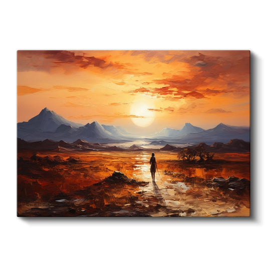 Yolculuk - Alev Rengi Gün Batımında Dağların Çağrısı Kanvas Tablo