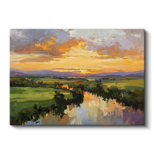 Altın Günbatımı - Nehir Kıyısında Huzur Dolu Manzara Kanvas Tablo