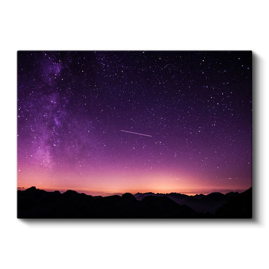 Samanyolu - Mor Gökyüzü ve Dağ Silüeti Kanvas Tablo