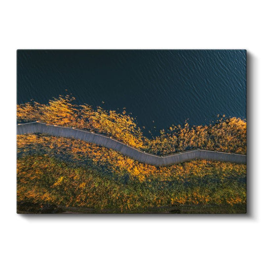 Sonbahar Kıyısı - Havadan Göl Kenarı Manzarası Kanvas Tablo