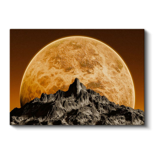 Dağlar ve Ay - Devasa Dolunay Manzarası Kanvas Tablo