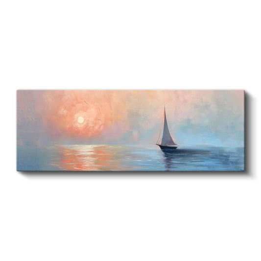 Yalnız Yelkenli - Pastel Renkli Deniz Manzarası Kanvas Tablo