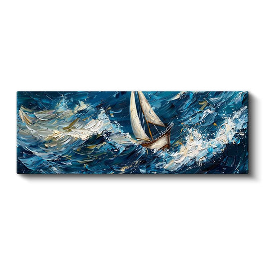 Fırtınalı Deniz - Dalgalarla Dans Eden Yelkenli Kanvas Tablo