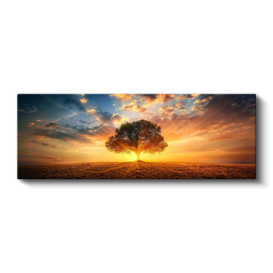 Yalnız Ağaç - Altın Gün Batımı Kanvas Tablo