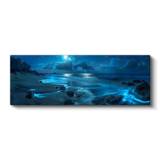 Gece Denizi - Mavi Işıltılı Dalgalar Kanvas Tablo