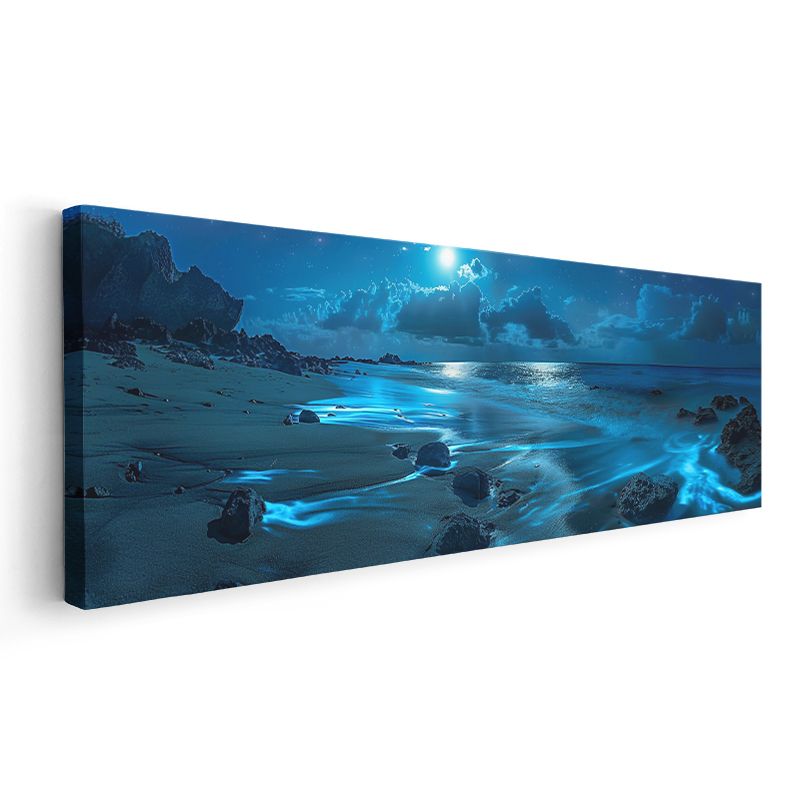Gece Denizi - Mavi Işıltılı Dalgalar Kanvas Tablo