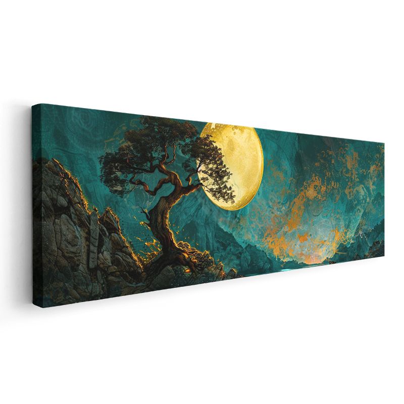 Kıvrımlı Ağaç - Altın Dolunay Kanvas Tablo