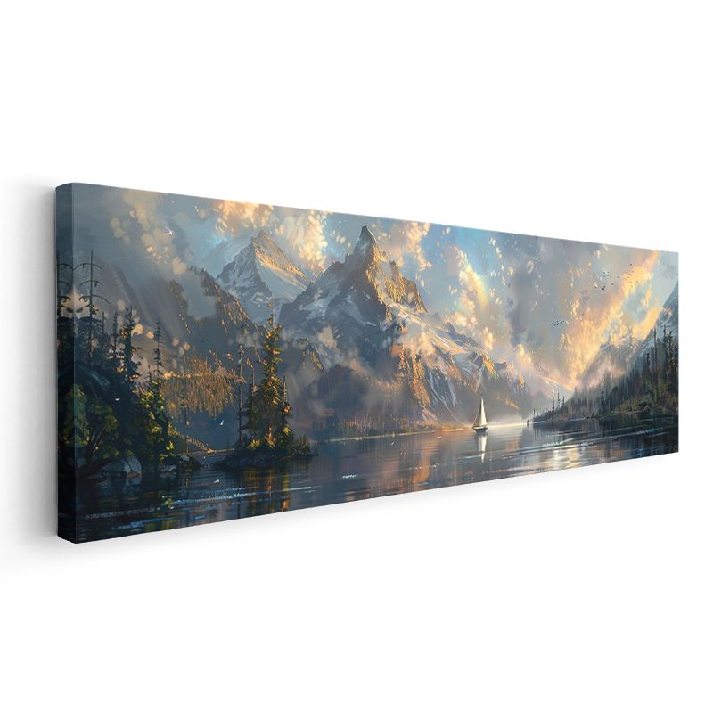 Görkemli Zirve - Karlı Dağlar ve Yelkenli Kanvas Tablo