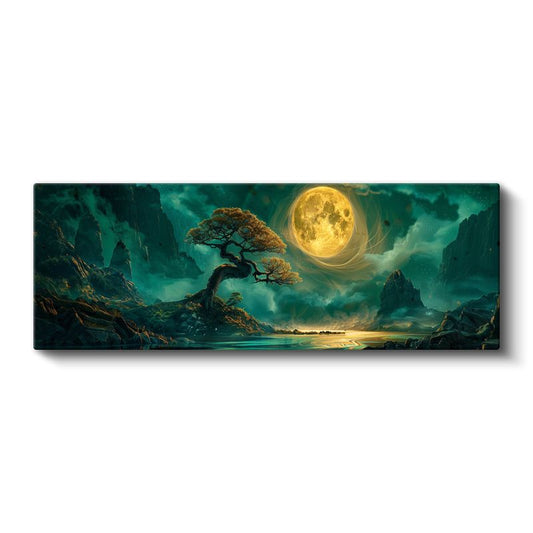 Altın Ay - Dağlar Arasında Yalnız Ağaç Kanvas Tablo