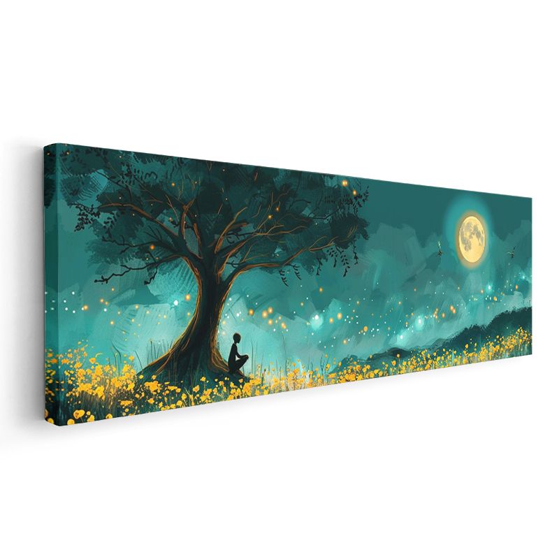 Ay Işığı Meditasyonu - Çiçekli Alanda Huzur Anı Kanvas Tablo