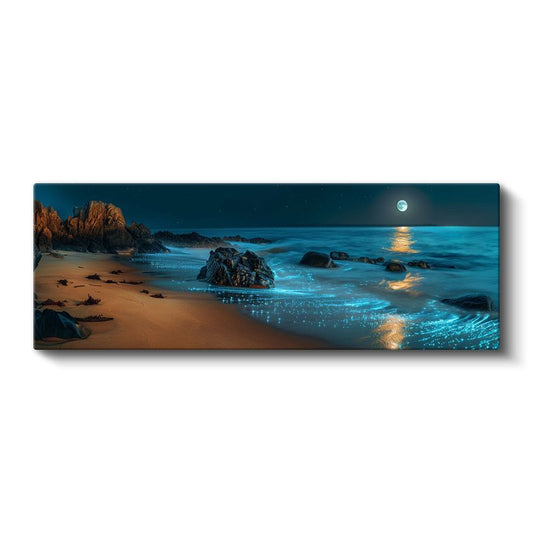 Ay Işığı Sahili - Büyüleyici Gece Deniz Manzarası Kanvas Tablo