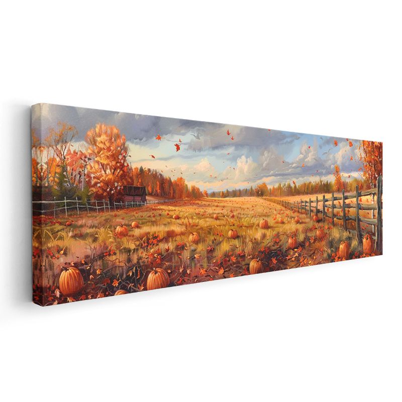 Sonbahar Çiftliği - Turuncu Yapraklar ve Balkabakları Kanvas Tablo