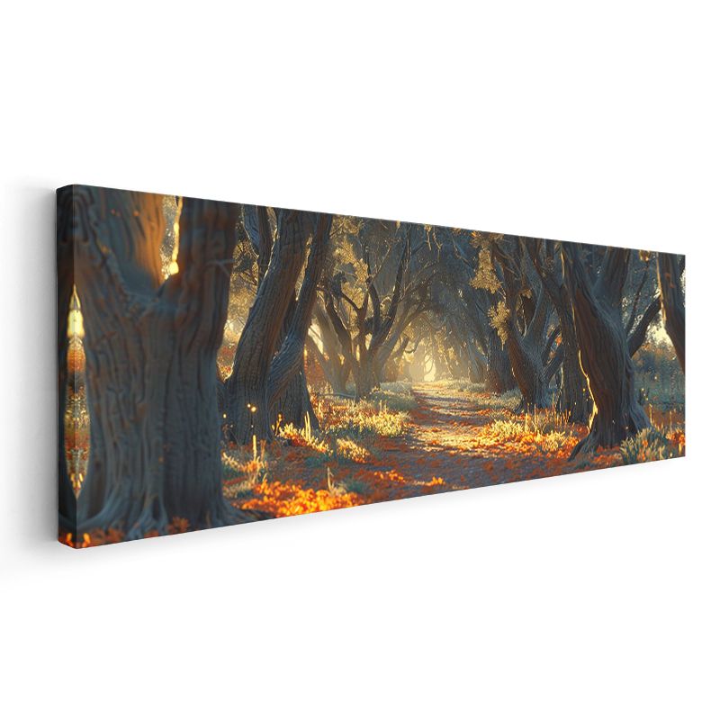 Orman Patikası - Altın Işıkla Aydınlanan Ağaçlar Kanvas Tablo