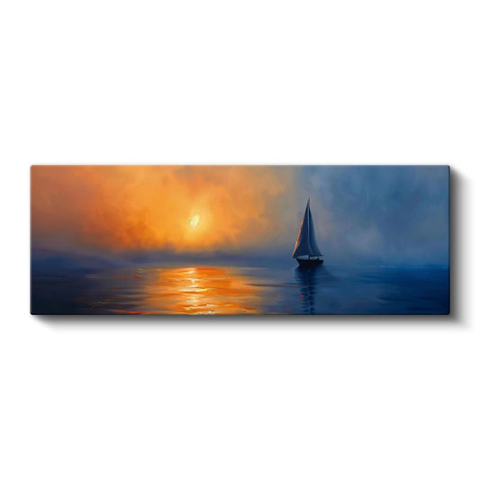 Yelkenli Tekne - Alev Renkli Gün Batımında Huzur Kanvas Tablo