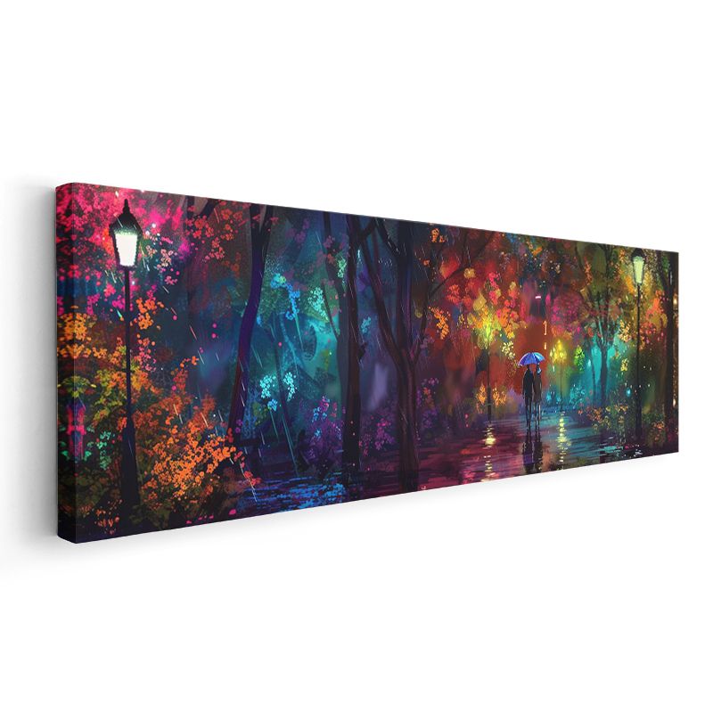 Renkli Orman - Yağmurda Romantik Yürüyüş Kanvas Tablo