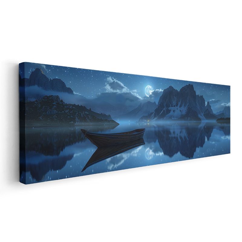 Gece Gölü - Ay Işığında Dağların Yansıması Kanvas Tablo
