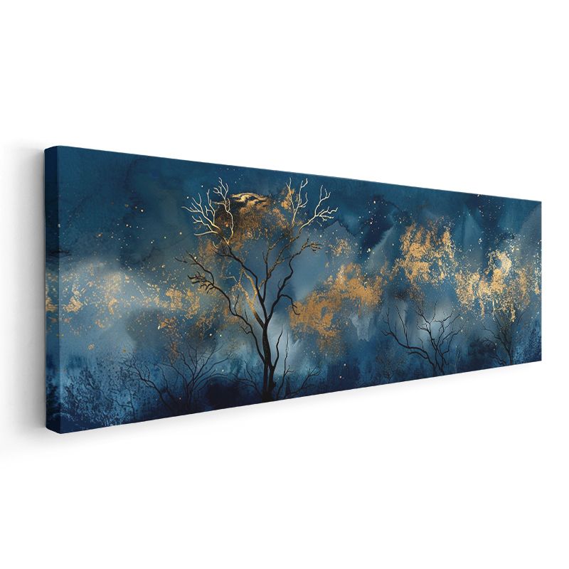 Gece Ormanı - Altın Yapraklı Ağaçlar Kanvas Tablo