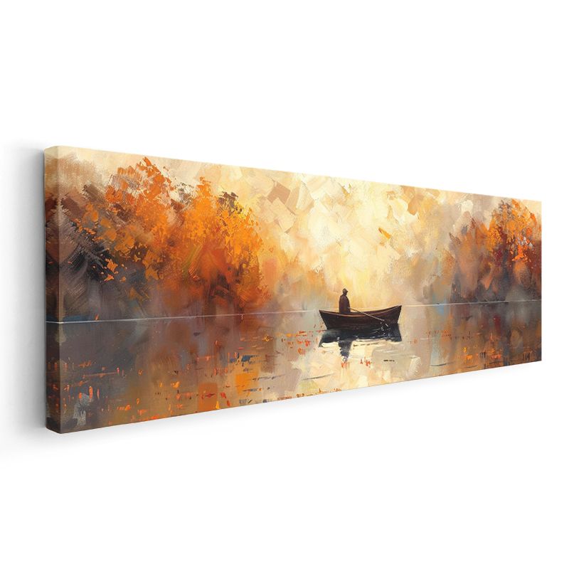 Sonbahar Gölü - Yalnız Kayıkçı Kanvas Tablo