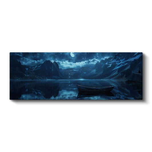 Ay Işığı - Dağ Gölündeki Tekne Kanvas Tablo