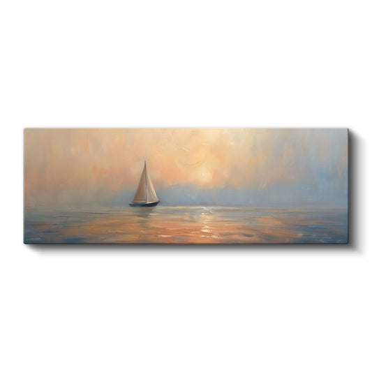 Pastel Deniz - Yalnız Yelkenli Kanvas Tablo