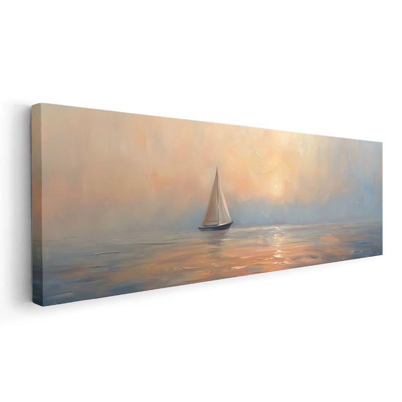 Pastel Deniz - Yalnız Yelkenli Kanvas Tablo