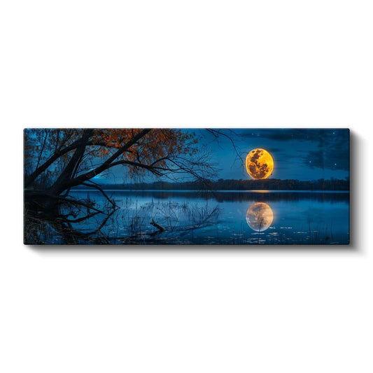 Dolunay - Gece Göl Üzerinde Parlayan Ay Işığı Kanvas Tablo