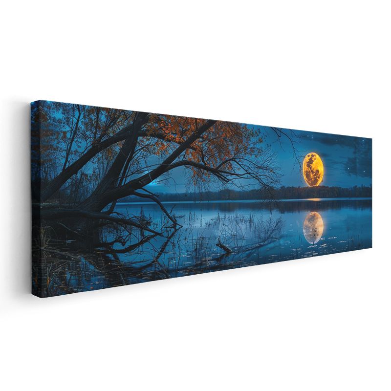 Dolunay - Gece Göl Üzerinde Parlayan Ay Işığı Kanvas Tablo