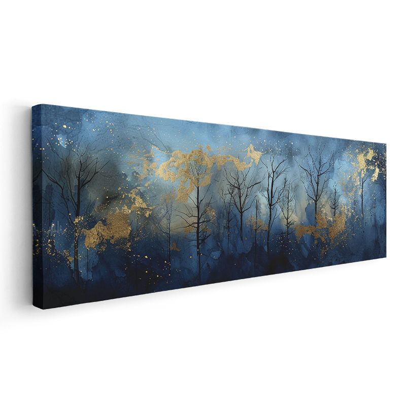 Altın Orman - Mavi Tonlarda Büyüleyici Ağaç Silüetleri Kanvas Tablo