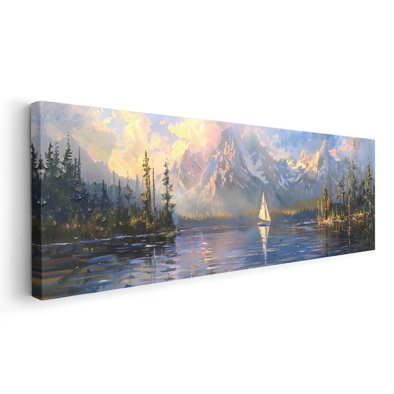 Dağ Gölü - Karlı Zirveler Arasında Yelkenli Yolculuğu Kanvas Tablo