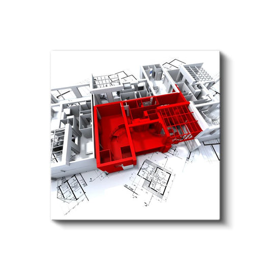 Mimar - Sarı Vurgulu Bina Tasarımı Kanvas Tablo