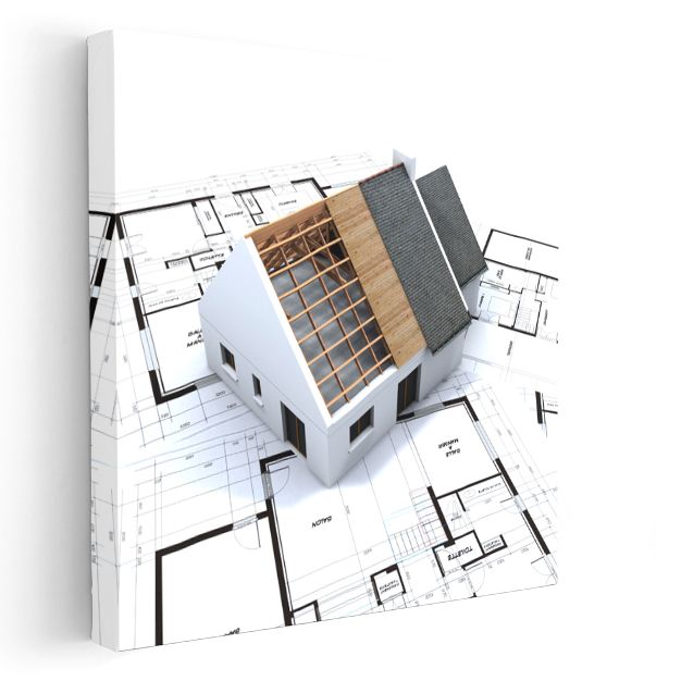 Mimar - Çatı Detayları ve Yapı Planı Kanvas Tablo