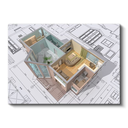 Mimar - Açık Plan Daire Tasarımı Kanvas Tablo