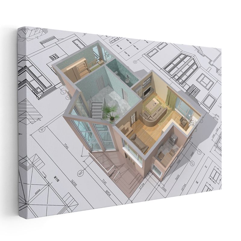 Mimar - Açık Plan Daire Tasarımı Kanvas Tablo