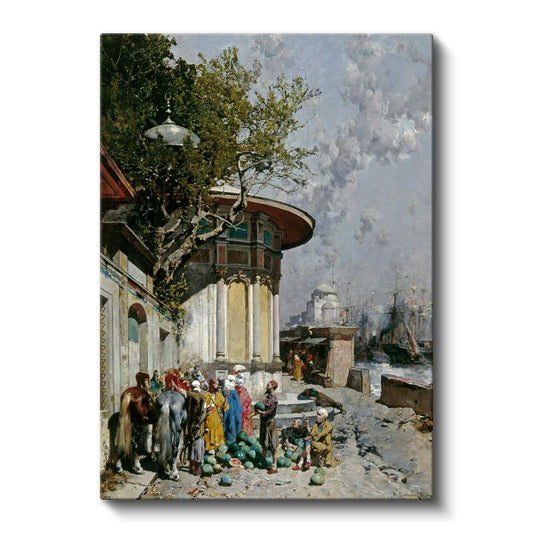 Liman Manzarası - Deniz Kenarında Tüccarlar Kanvas Tablo