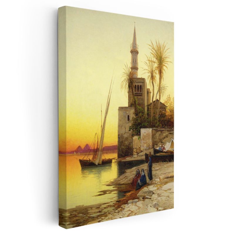 Gün Batımı - Cami ve Yelkenli Manzarası Kanvas Tablo