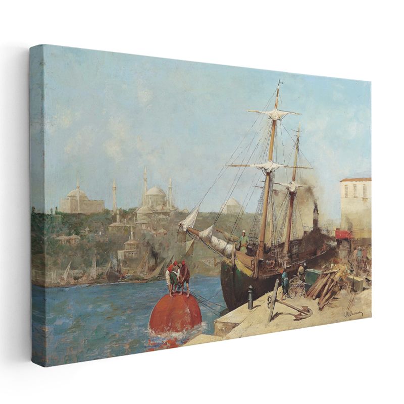 İstanbul Limanı - Yelkenli Gemiler ve Şehir Manzarası Kanvas Tablo