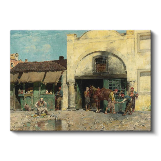 Osmanlı Çarşısı - Nalbant Dükkanı Önünde Günlük Yaşam Kanvas Tablo