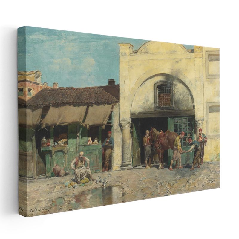Osmanlı Çarşısı - Nalbant Dükkanı Önünde Günlük Yaşam Kanvas Tablo