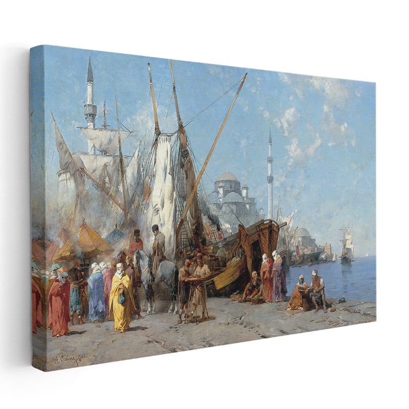 İstanbul Limanı - Yelkenliler ve Cami Manzarası Kanvas Tablo