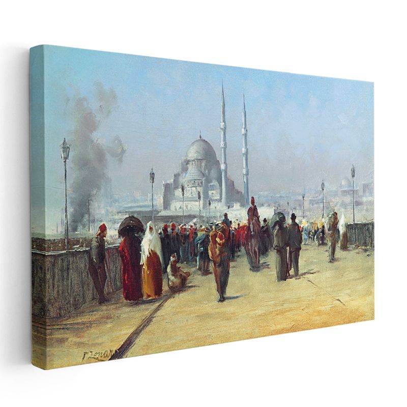 İstanbul Manzarası - Cami Önünde Kalabalık Kanvas Tablo