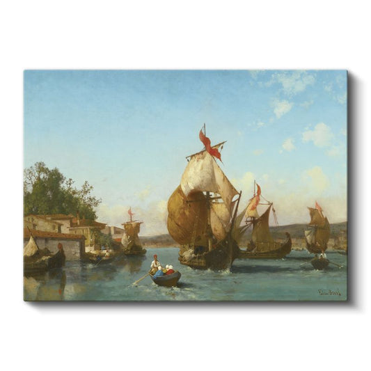 Fausto Zonaro - Boğaz'da Yelkenliler Kanvas Tablo