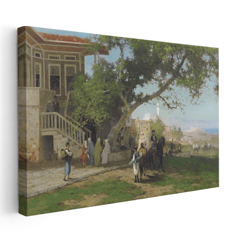 Fausto Zonaro - Konak Önünde Atlılar Kanvas Tablo